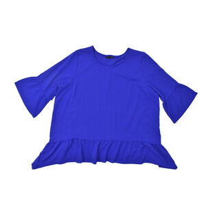 Lane Bryant Plus Size 26/28 Royal Blue Bell Sleeve Peplum Blouse Top 3/4 Sleeve